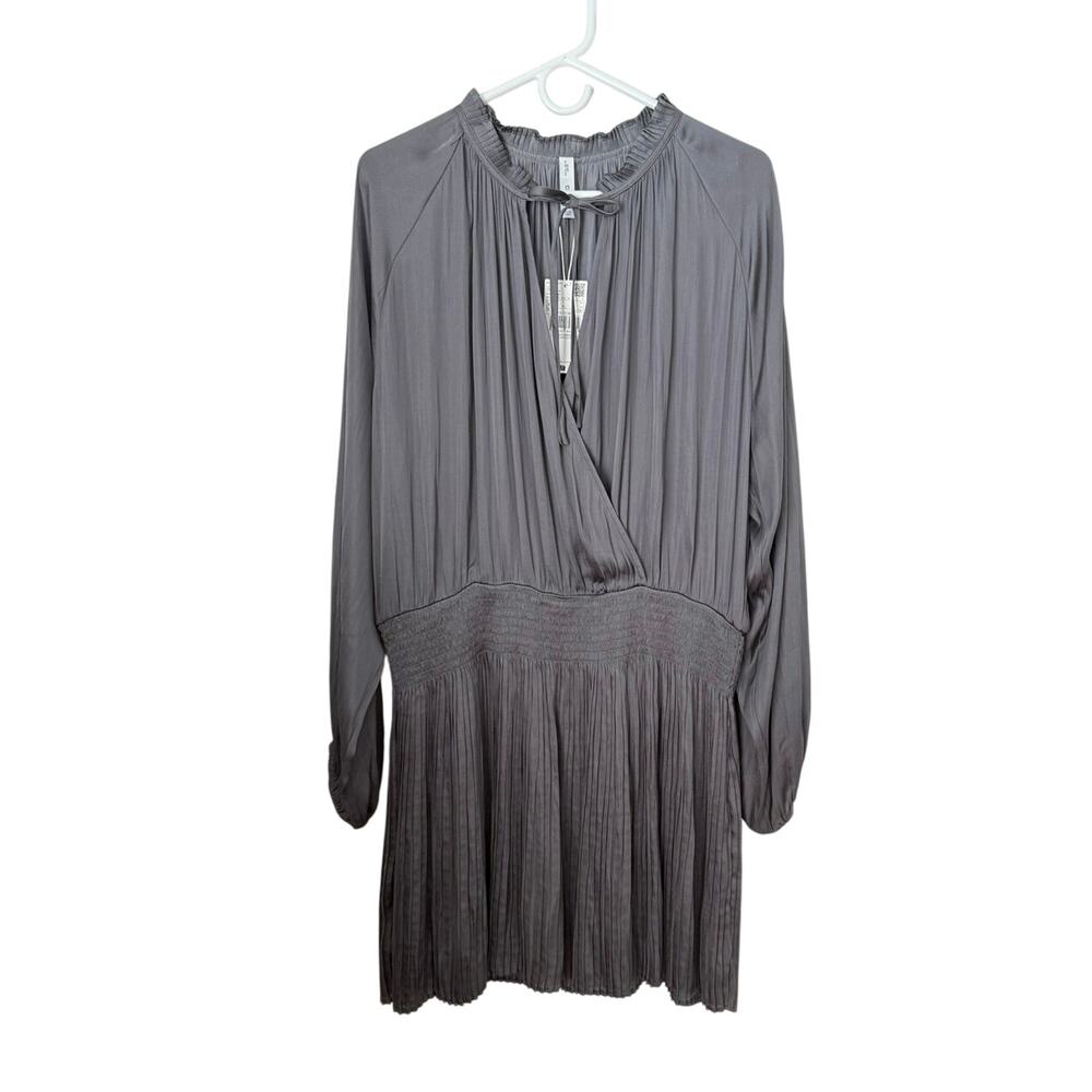 Mango NWT Gray Pleated Lined Sleeve Dress Size XL